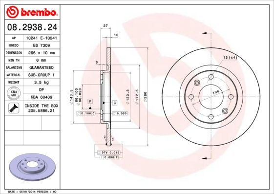 Brzdový kotouč BREMBO 08.2938.24