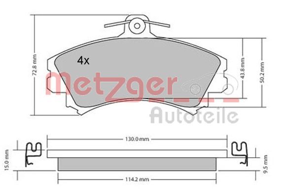 Zestaw klocków hamulcowych, hamulce tarczowe METZGER AUTOTEILE 1170143