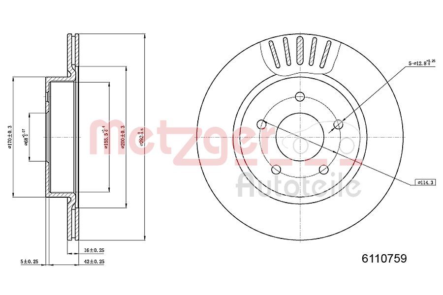 Tarcza hamulcowa METZGER AUTOTEILE 6110759