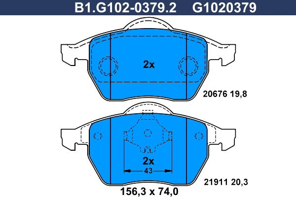 Zestaw klocków hamulcowych, hamulce tarczowe GALFER B1.G102-0379.2