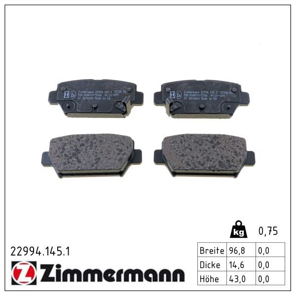 Levně Sada brzdových destiček, kotoučová brzda ZIMMERMANN 22994.145.1