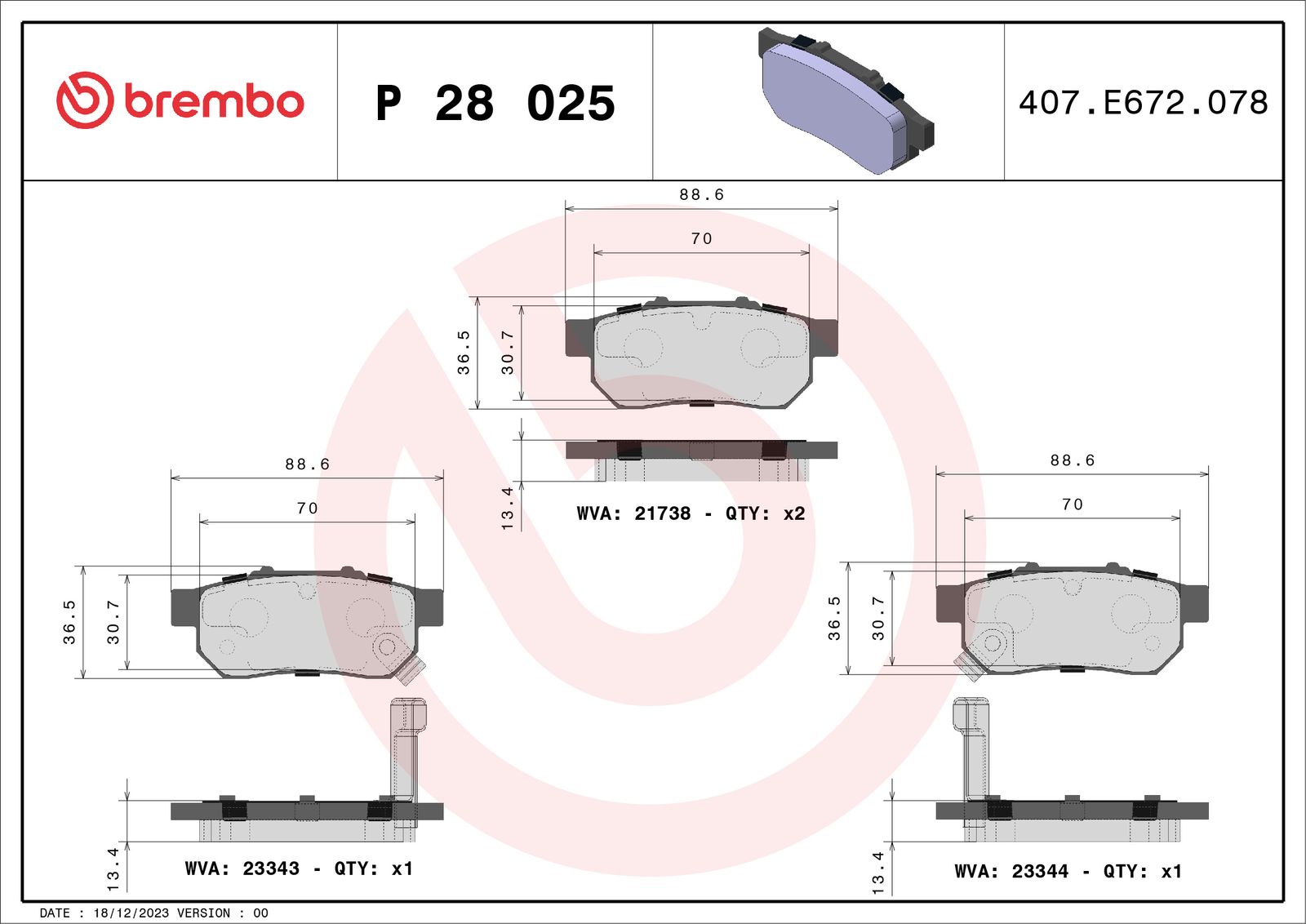 Sada brzdových platničiek kotúčovej brzdy BREMBO P 28 025