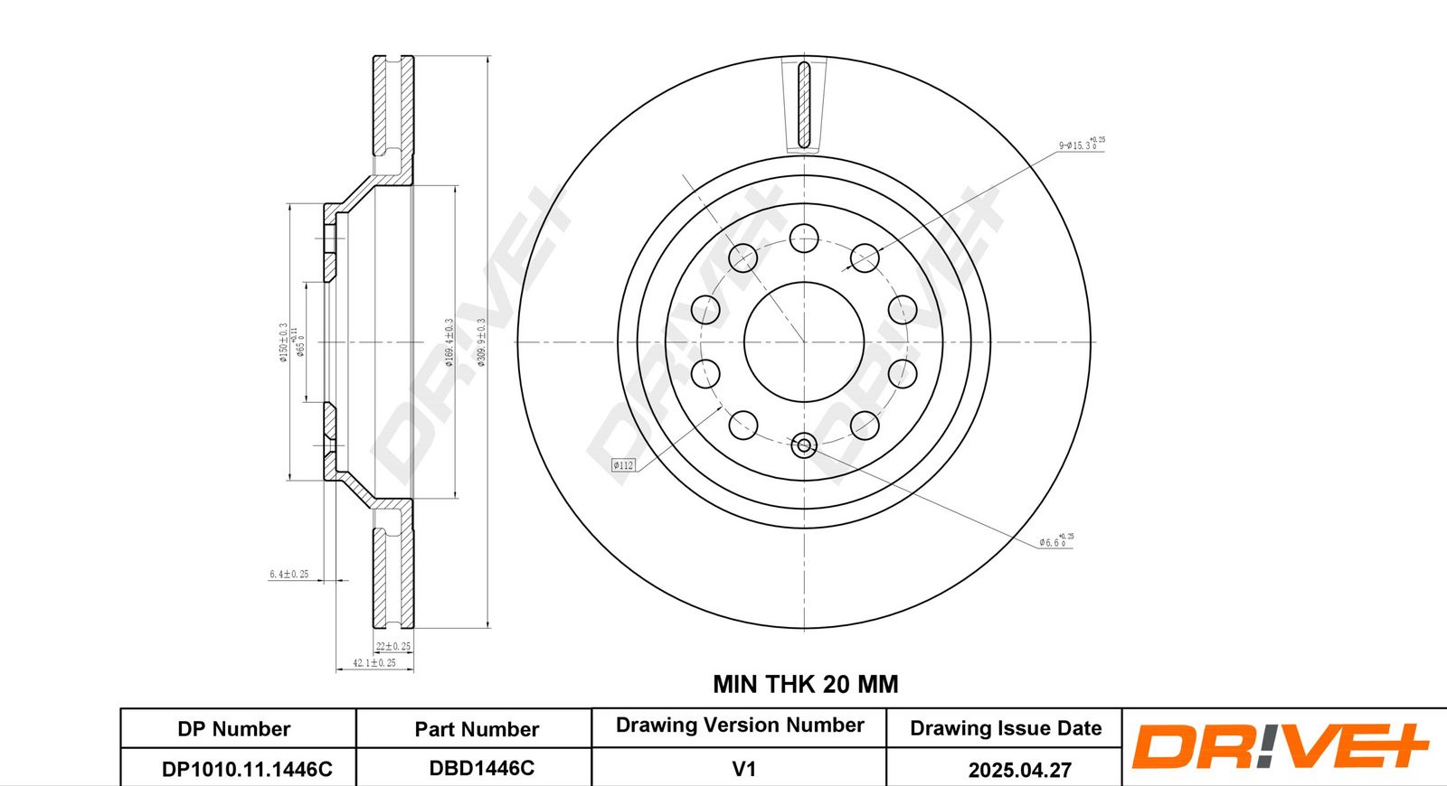 Tarcza hamulcowa DR!VE+ DBD1446C