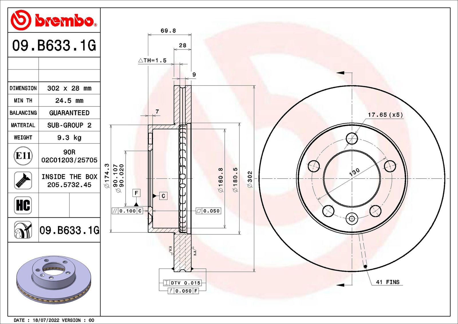 Tarcza hamulcowa BREMBO 09.B633.1G