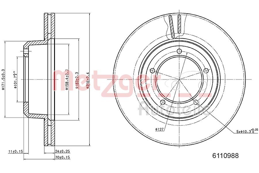 Tarcza hamulcowa METZGER AUTOTEILE 6110988