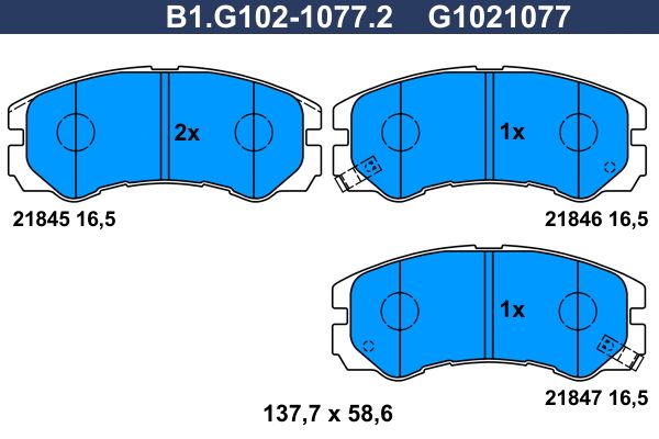Zestaw klocków hamulcowych, hamulce tarczowe GALFER B1.G102-1077.2