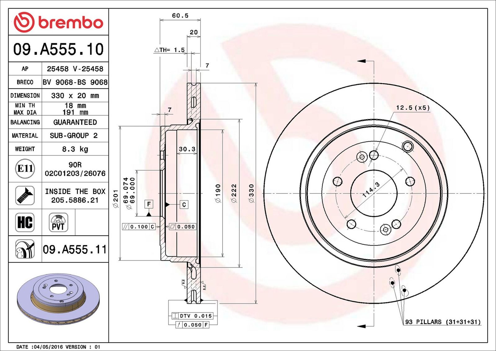 Levně Brzdový kotouč BREMBO 09.A555.11