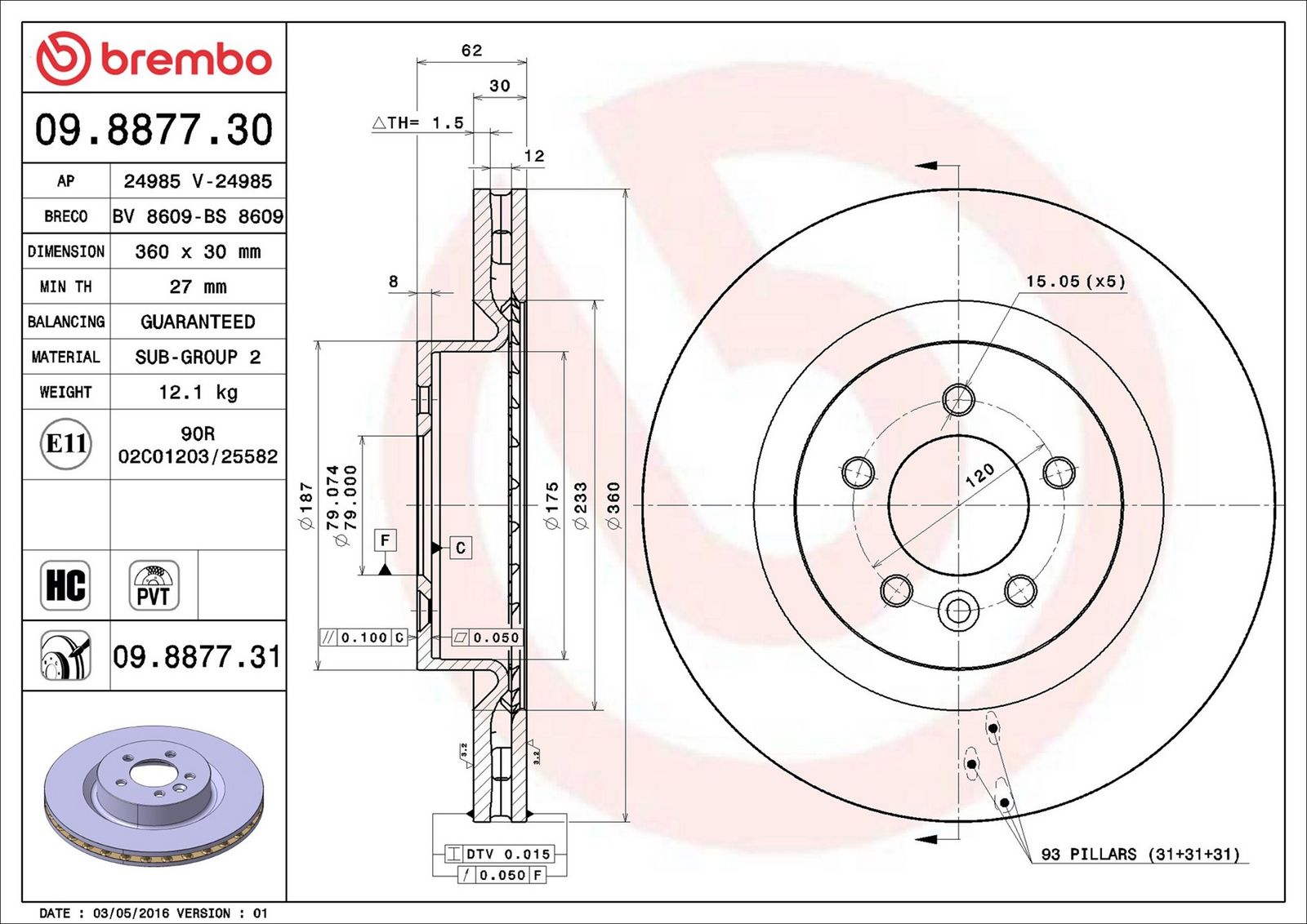 Levně Brzdový kotouč BREMBO 09.8877.31