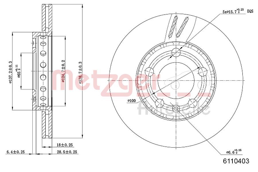 Tarcza hamulcowa METZGER AUTOTEILE 6110403