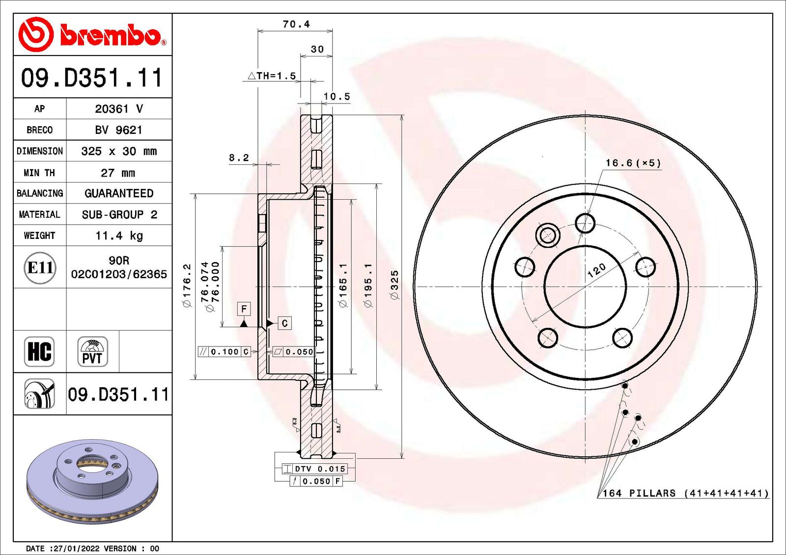 Tarcza hamulcowa BREMBO 09.D351.11