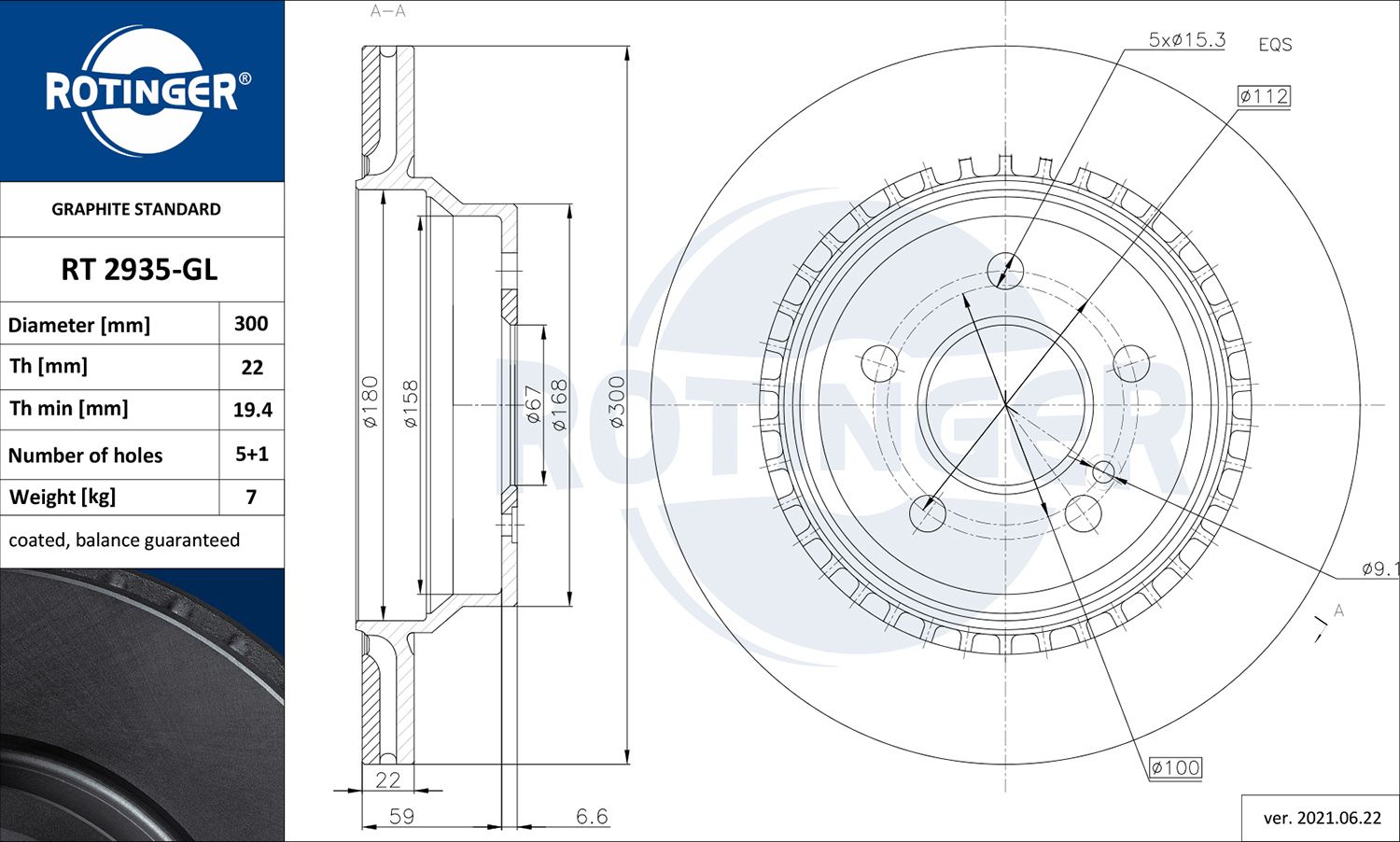 Tarcza hamulcowa ROTINGER RT 2935-GL