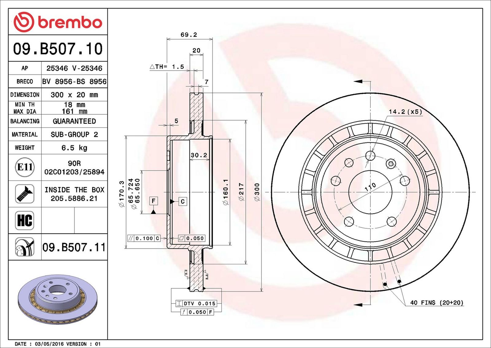 Levně Brzdový kotouč BREMBO 09.B507.11