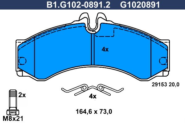 Zestaw klocków hamulcowych, hamulce tarczowe GALFER B1.G102-0891.2