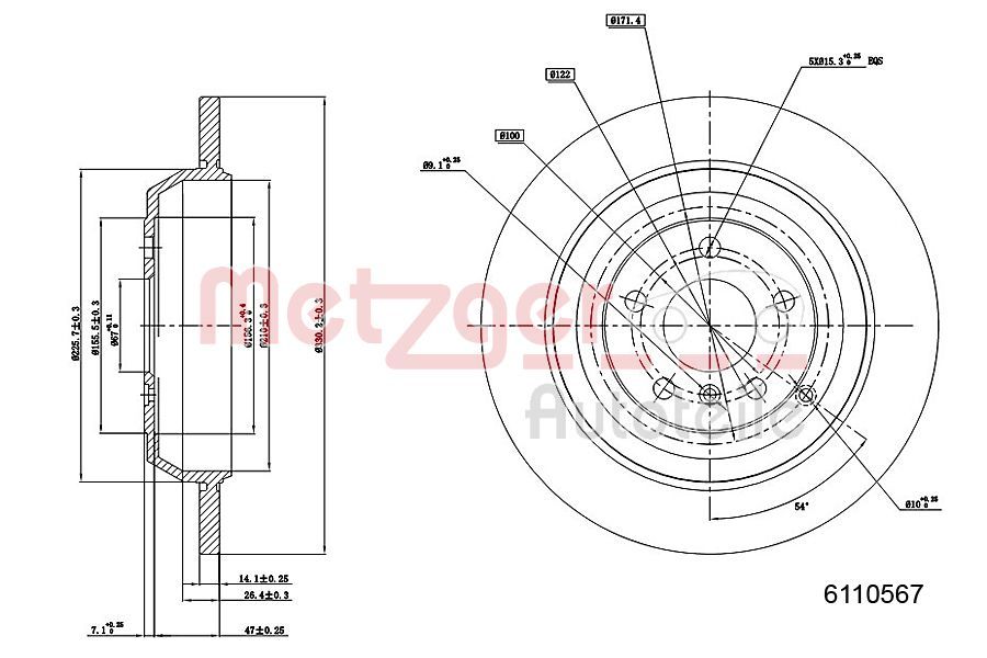 Tarcza hamulcowa METZGER AUTOTEILE 6110567