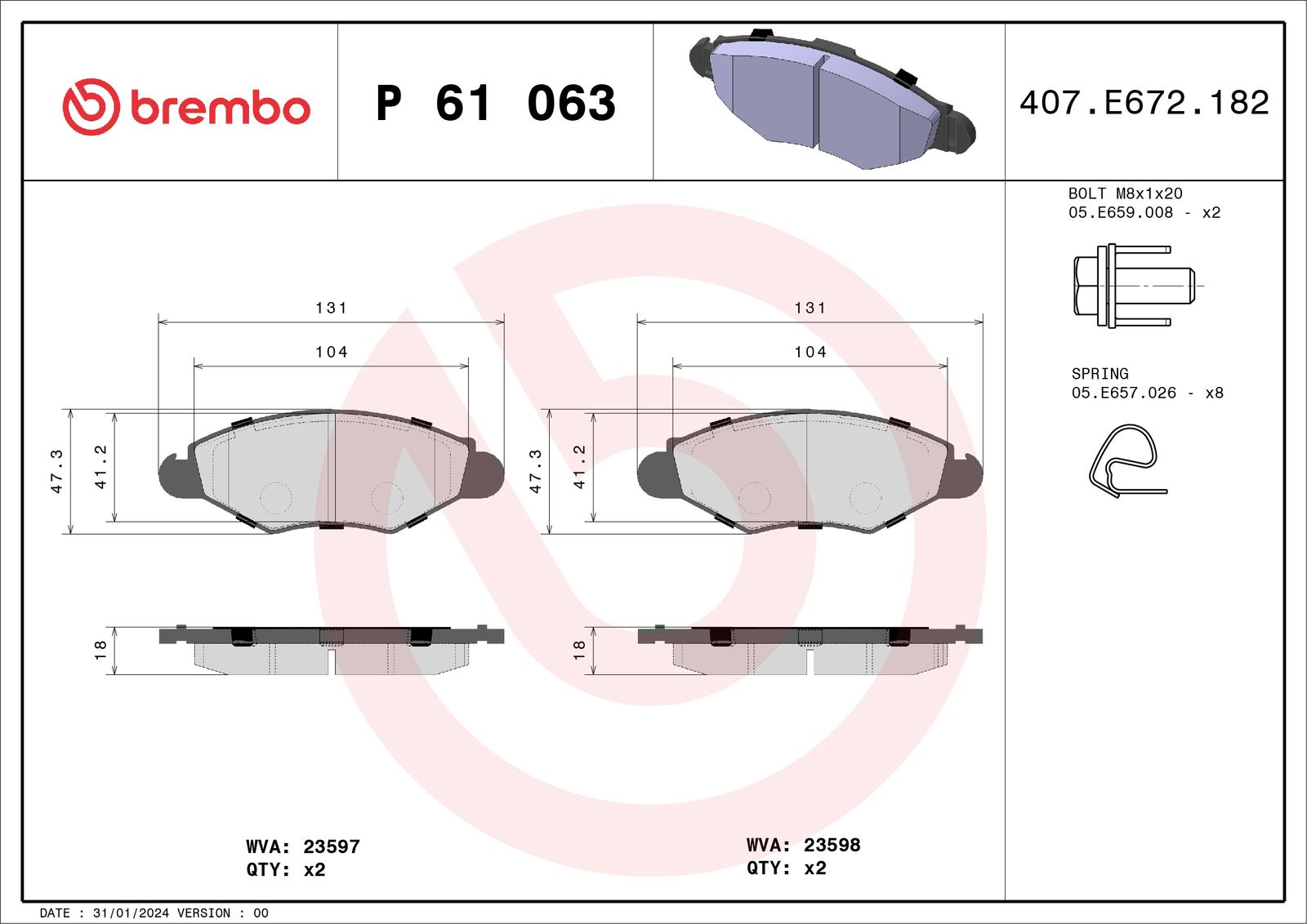 Sada brzdových platničiek kotúčovej brzdy BREMBO P 61 063