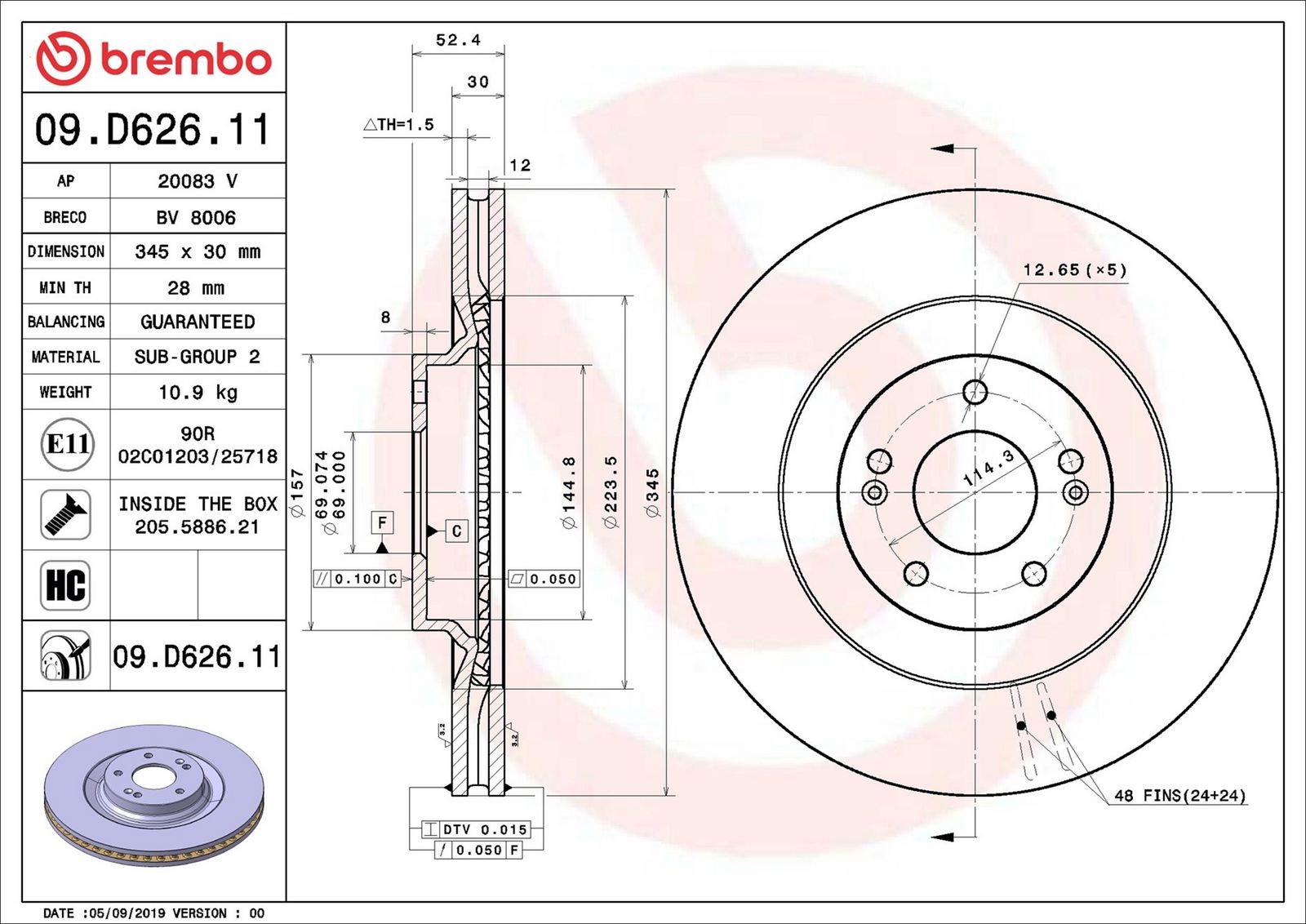 Levně Brzdový kotouč BREMBO 09.D626.11