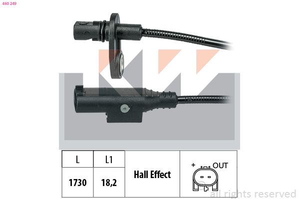 Czujnik, prędkość obrotowa koła KW 460 249