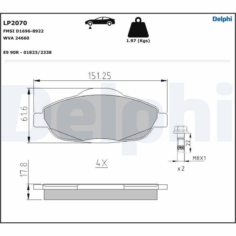 Sada brzdových platničiek kotúčovej brzdy DELPHI LP2070