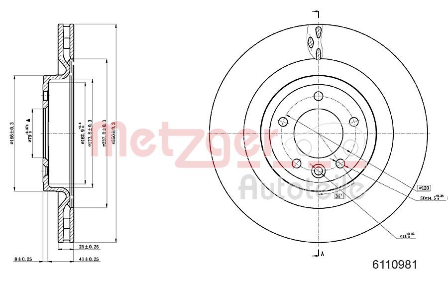 Tarcza hamulcowa METZGER AUTOTEILE 6110981