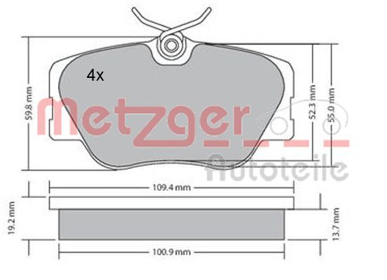 Zestaw klocków hamulcowych, hamulce tarczowe METZGER AUTOTEILE 1170151
