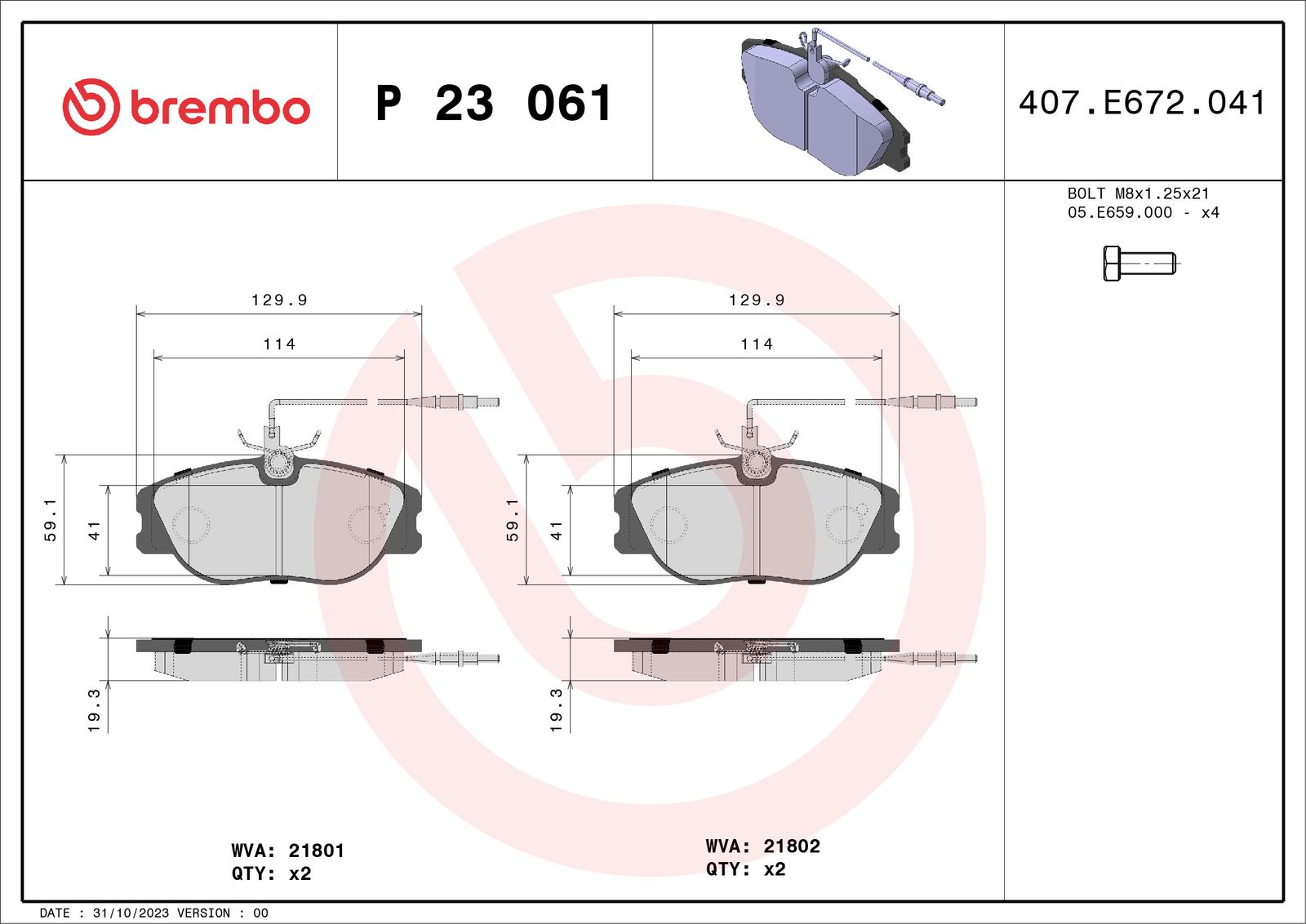 Sada brzdových platničiek kotúčovej brzdy BREMBO P 23 061