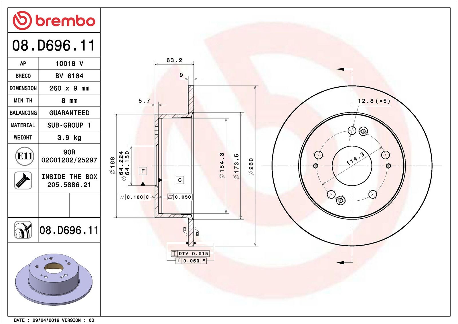 Levně Brzdový kotouč BREMBO 08.D696.11