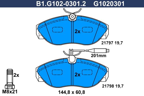 Zestaw klocków hamulcowych, hamulce tarczowe GALFER B1.G102-0301.2