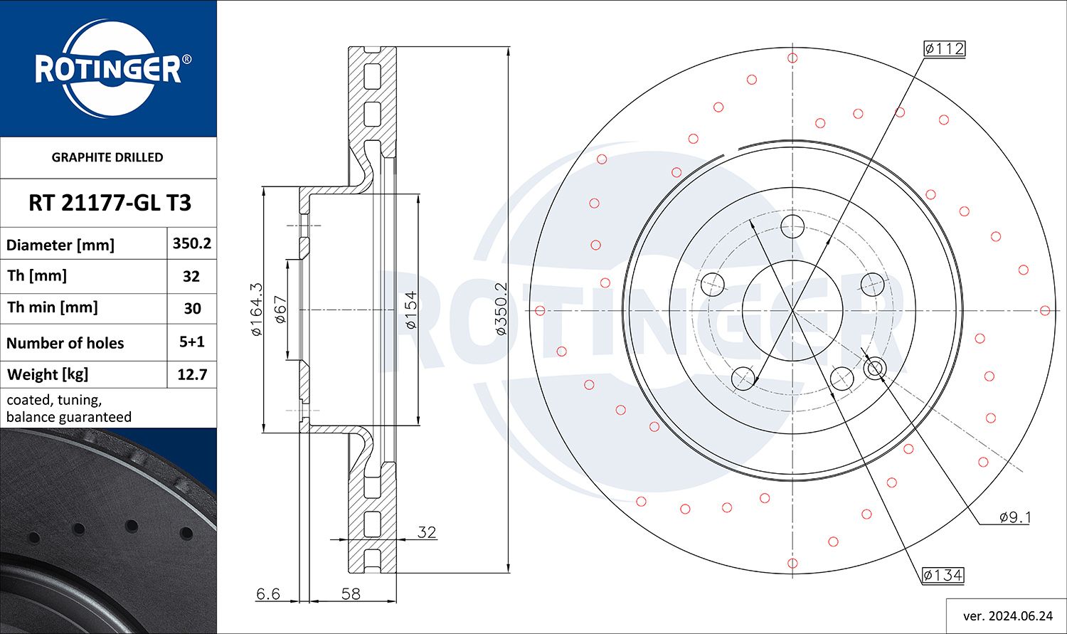 Disc frana ROTINGER GRAPHITE DRILLED RT 21177-GL T3