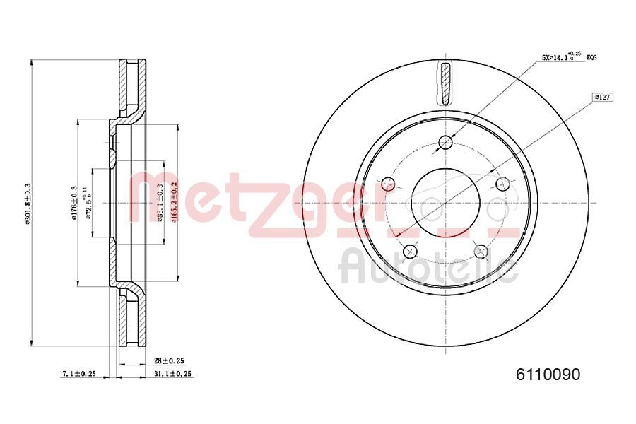 Tarcza hamulcowa METZGER AUTOTEILE 6110090