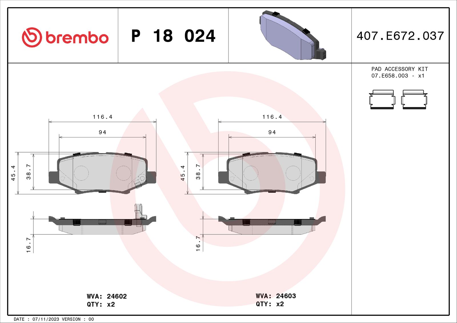 Sada brzdových destiček, kotoučová brzda BREMBO P 18 024