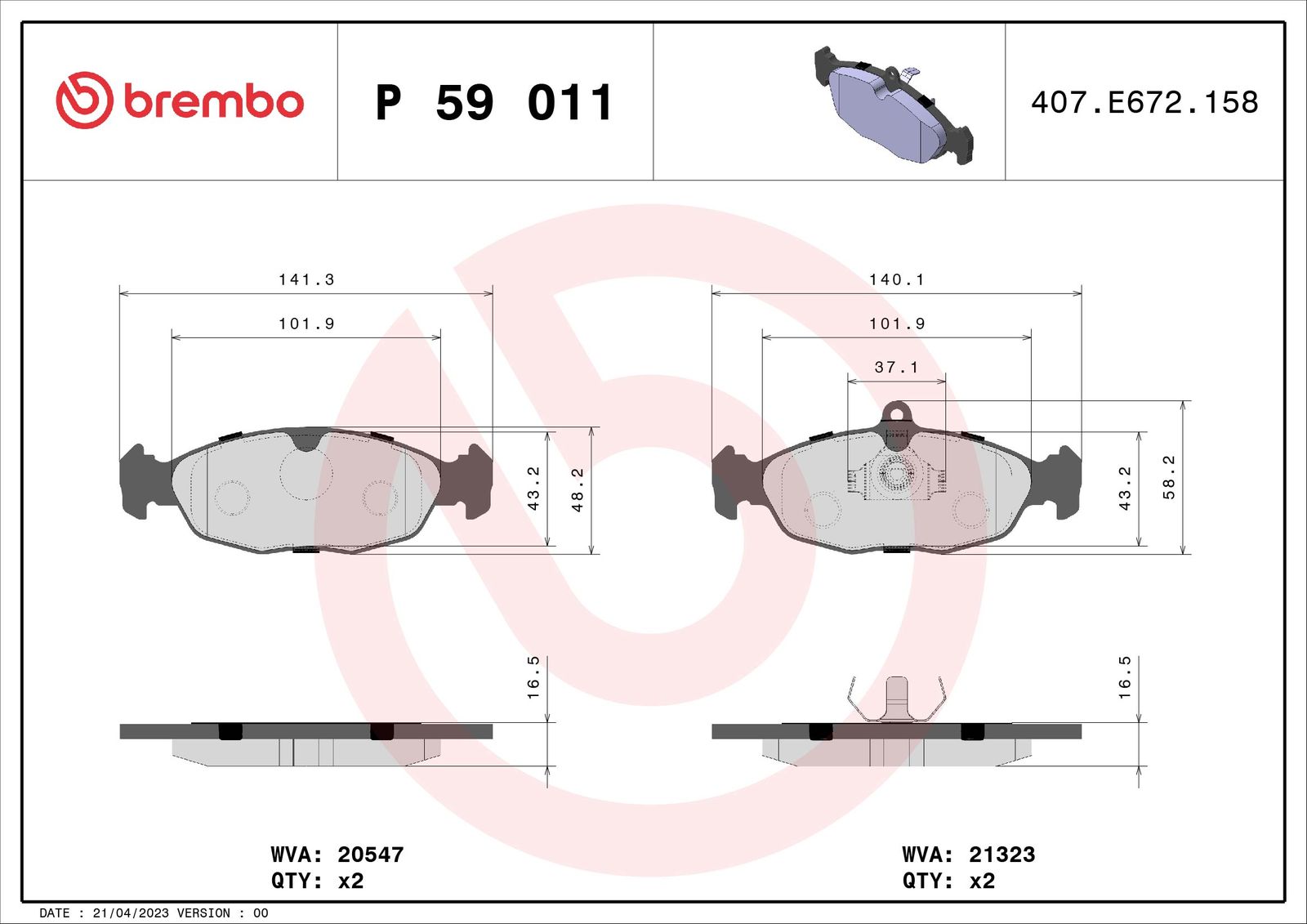 Sada brzdových platničiek kotúčovej brzdy BREMBO P 59 011