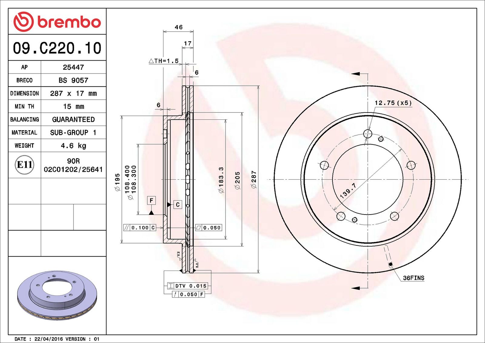 Levně Brzdový kotouč BREMBO 09.C220.10