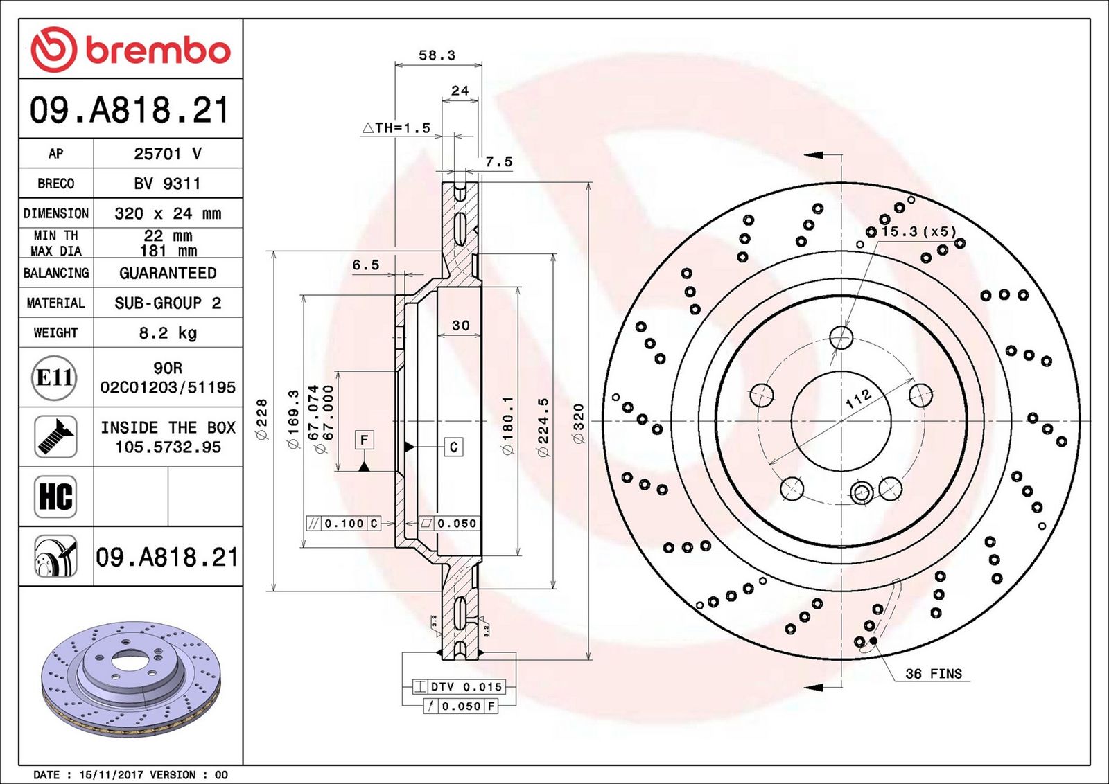 Levně Brzdový kotouč BREMBO 09.A818.21