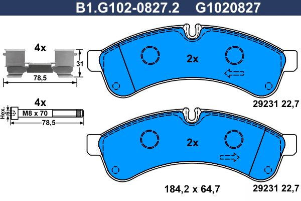 Zestaw klocków hamulcowych, hamulce tarczowe GALFER B1.G102-0827.2