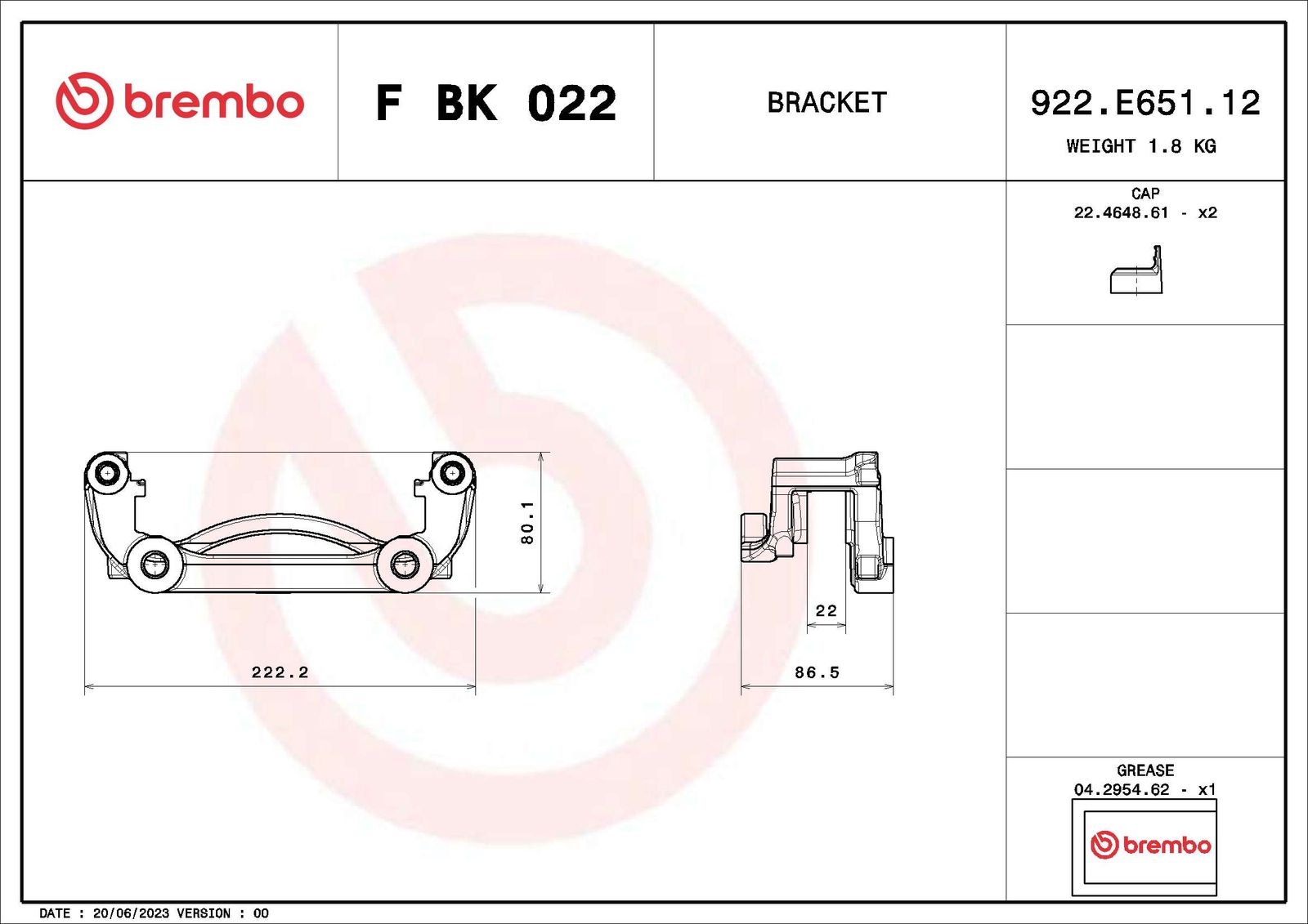 Mocowanie zacisku hamulca - zestaw BREMBO F BK 022