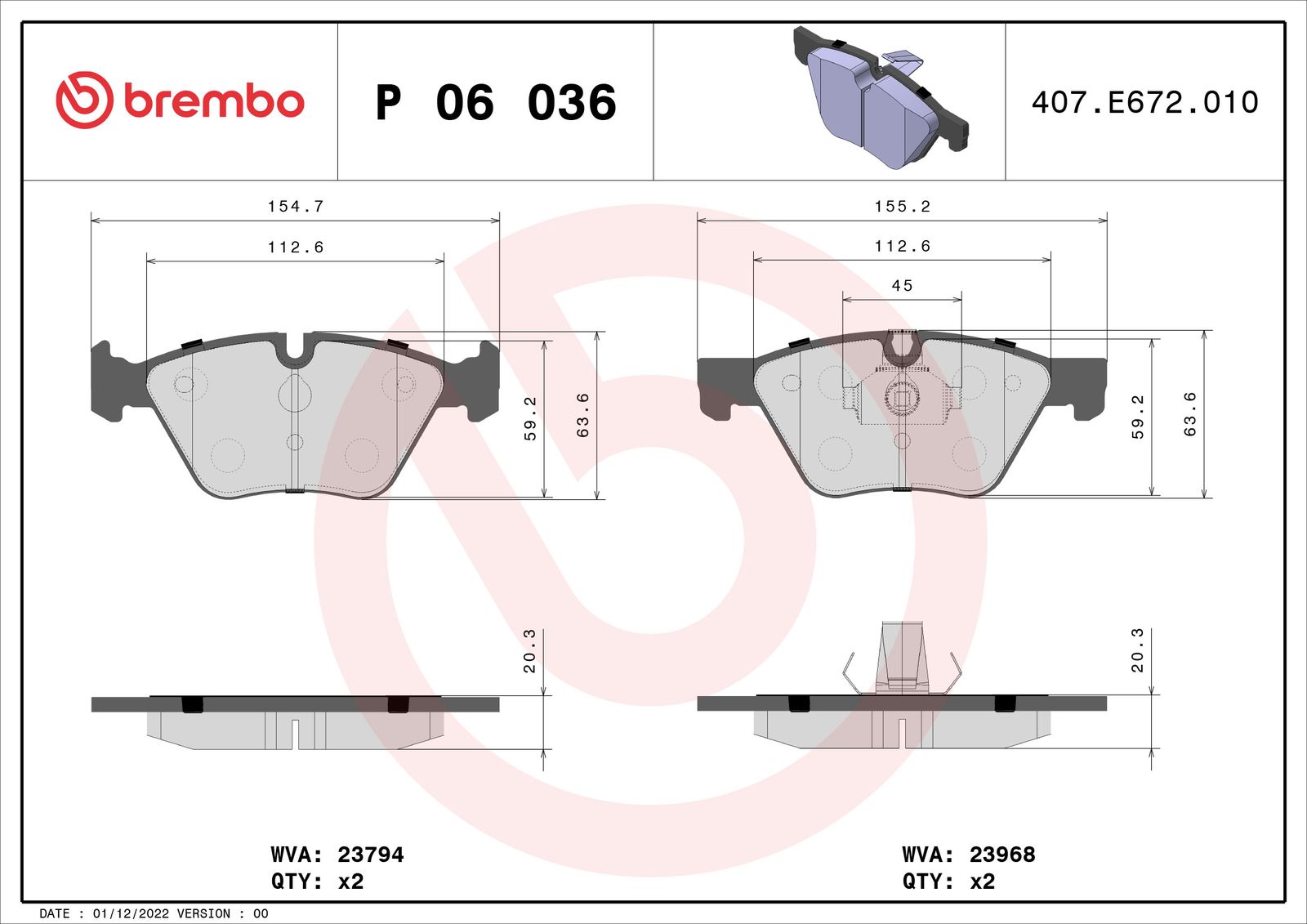 Sada brzdových platničiek kotúčovej brzdy BREMBO P 06 036