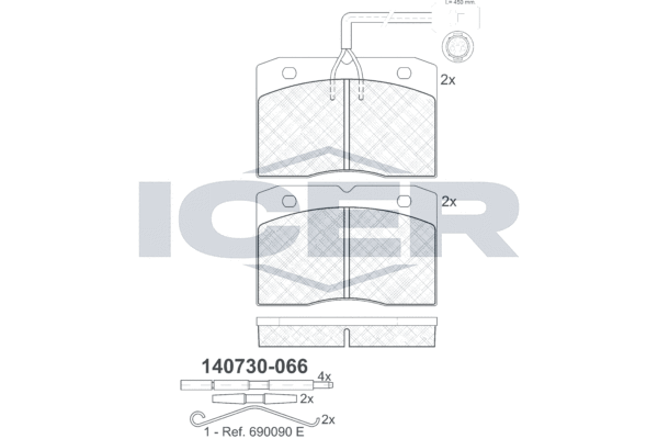 Zestaw klocków hamulcowych, hamulce tarczowe ICER 140730-066