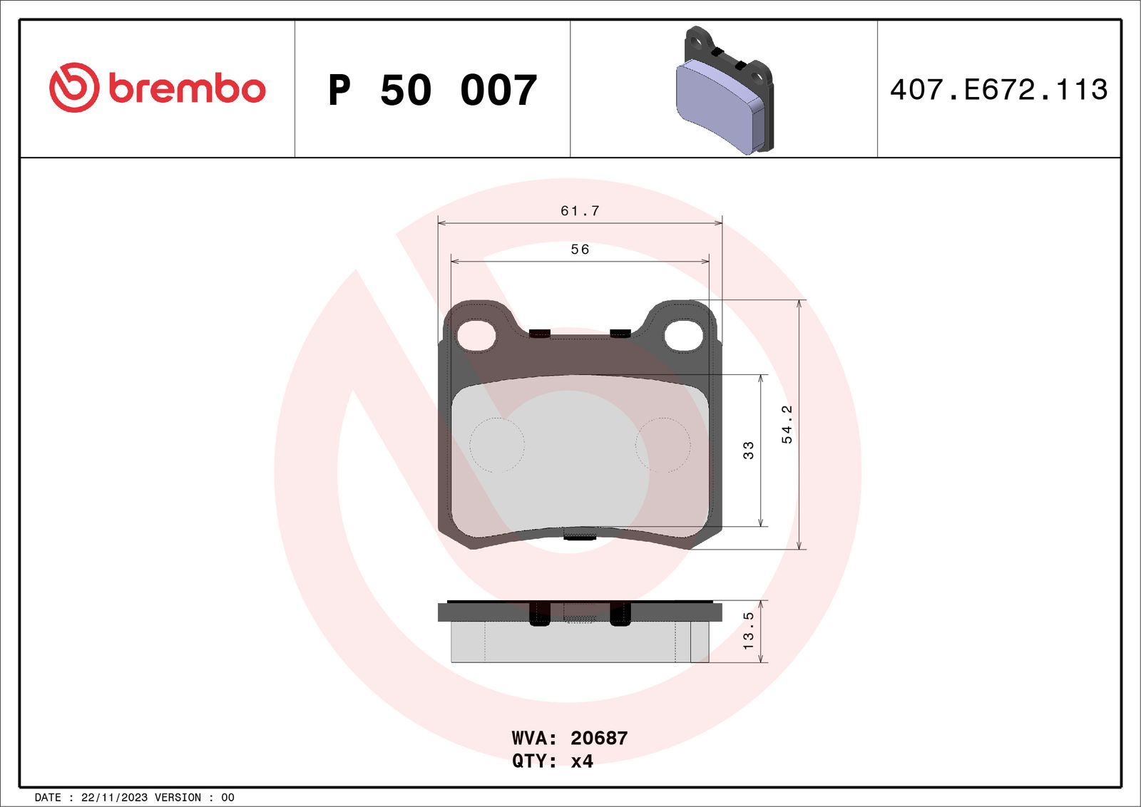 Sada brzdových platničiek kotúčovej brzdy BREMBO P 50 007