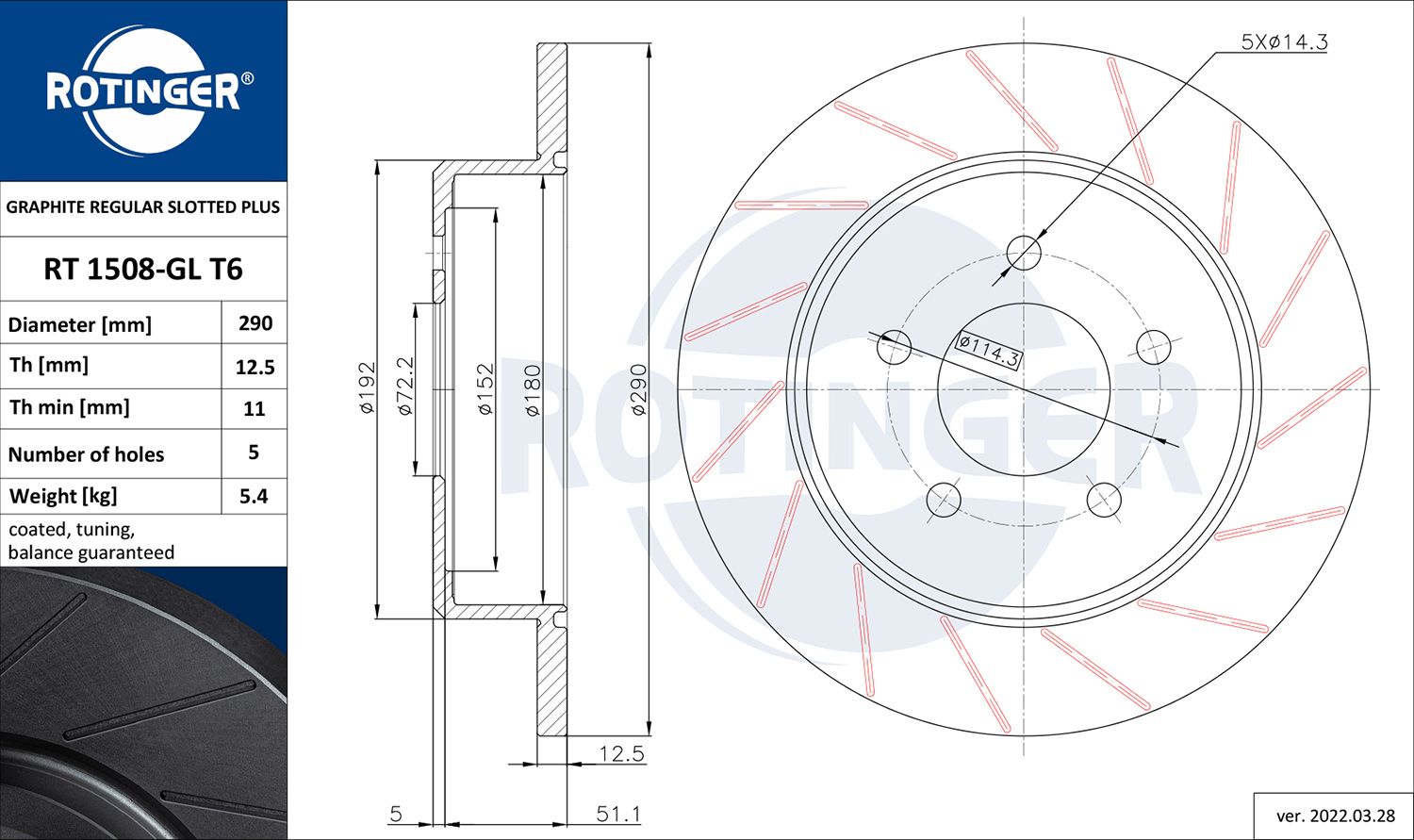 Tarcza hamulcowa ROTINGER RT 1508-GL T6