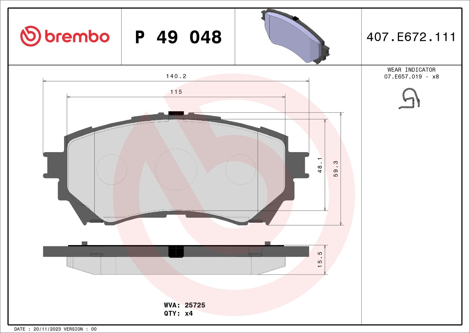 Sada brzdových platničiek kotúčovej brzdy BREMBO P 49 048