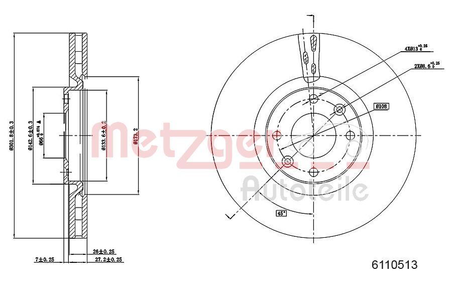 Tarcza hamulcowa METZGER AUTOTEILE 6110513
