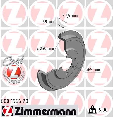 Brzdový buben ZIMMERMANN 600.1966.20