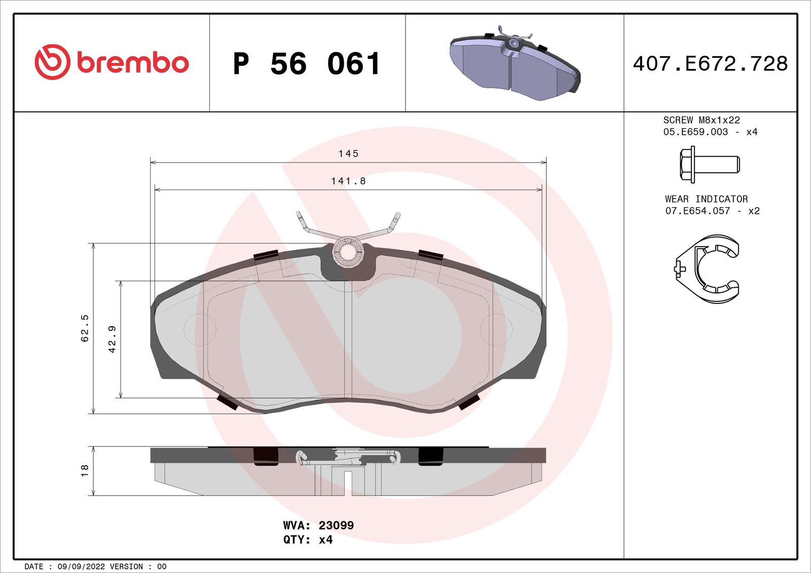 Sada brzdových platničiek kotúčovej brzdy BREMBO P 56 061