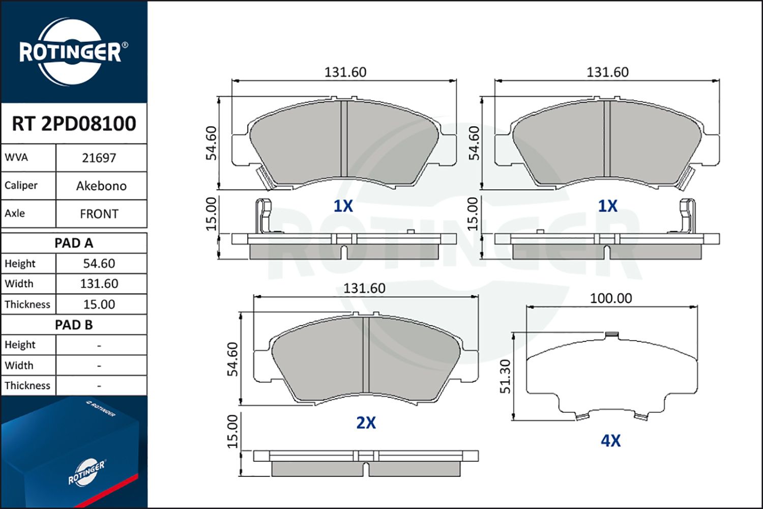 set placute frana,frana disc ROTINGER RT 2PD08100