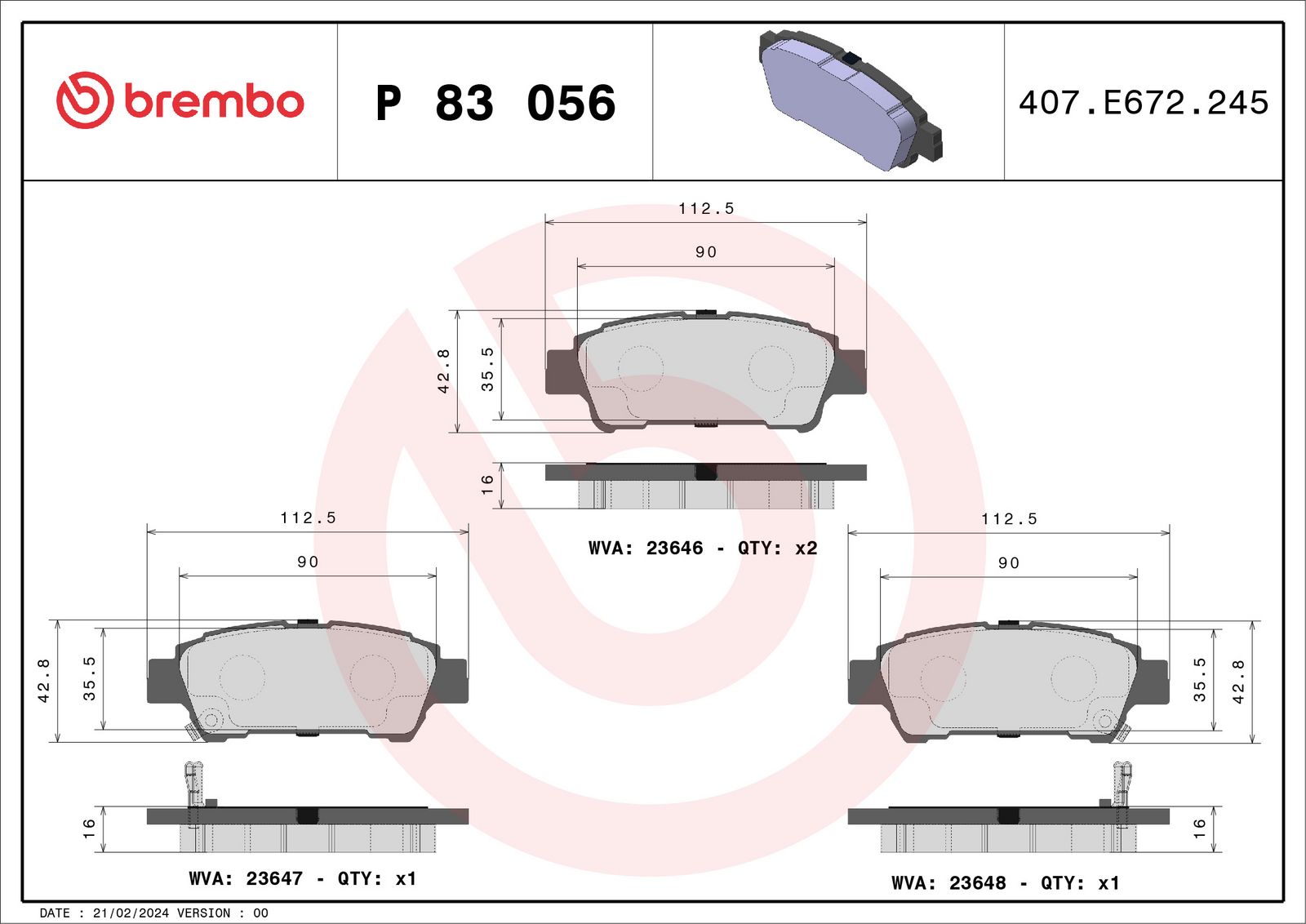 Sada brzdových destiček, kotoučová brzda BREMBO P 83 056