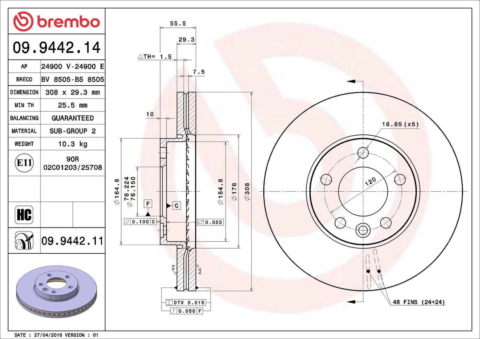 Levně Brzdový kotouč BREMBO 09.9442.11