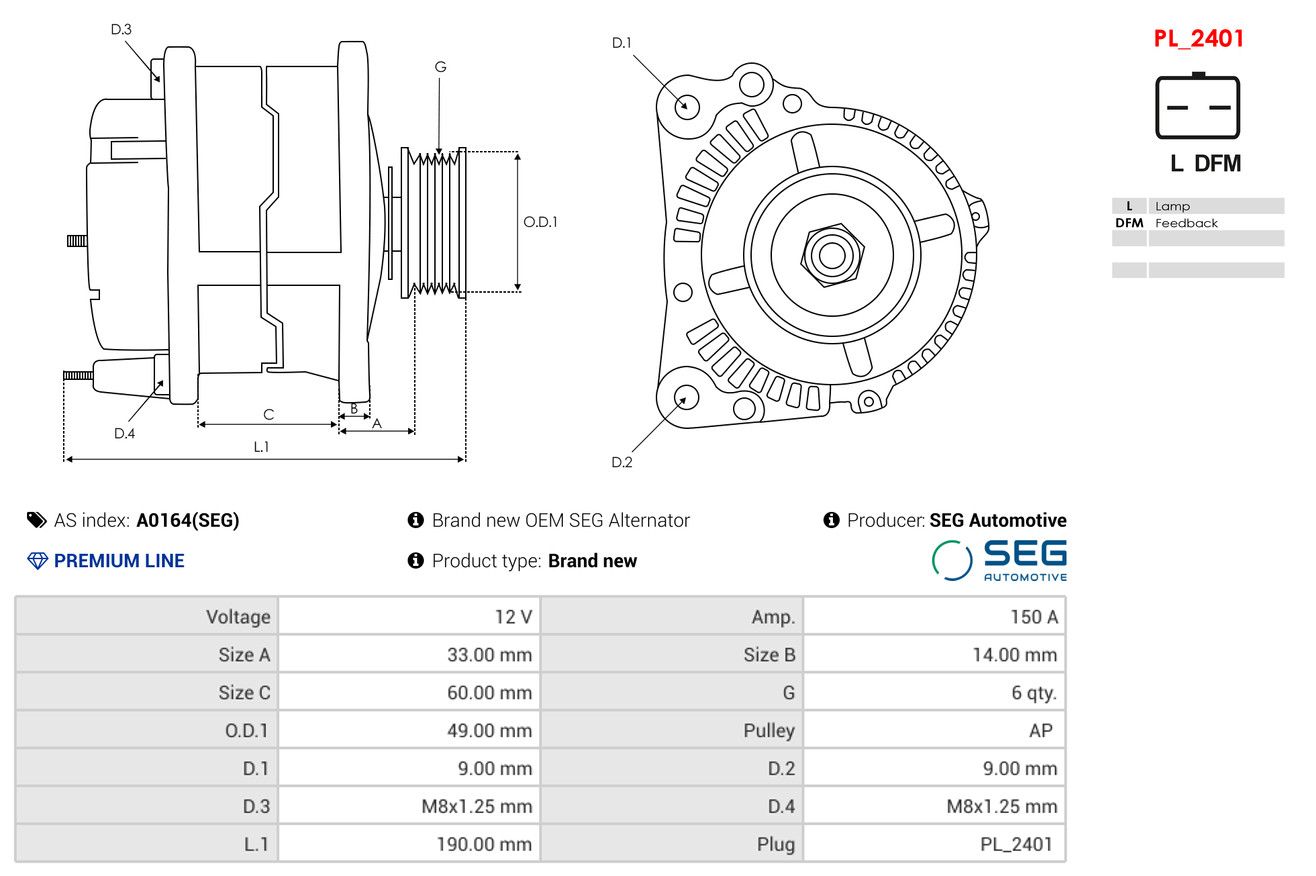 Alternator AS-PL A0164(SEG)