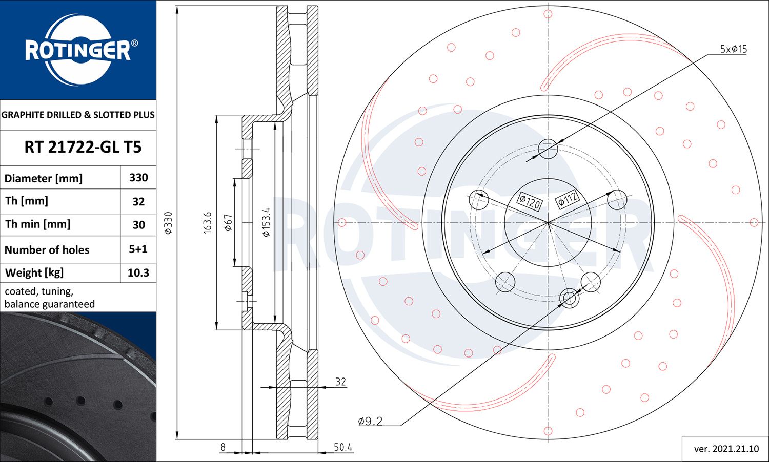 Tarcza hamulcowa ROTINGER RT 21722-GL T5