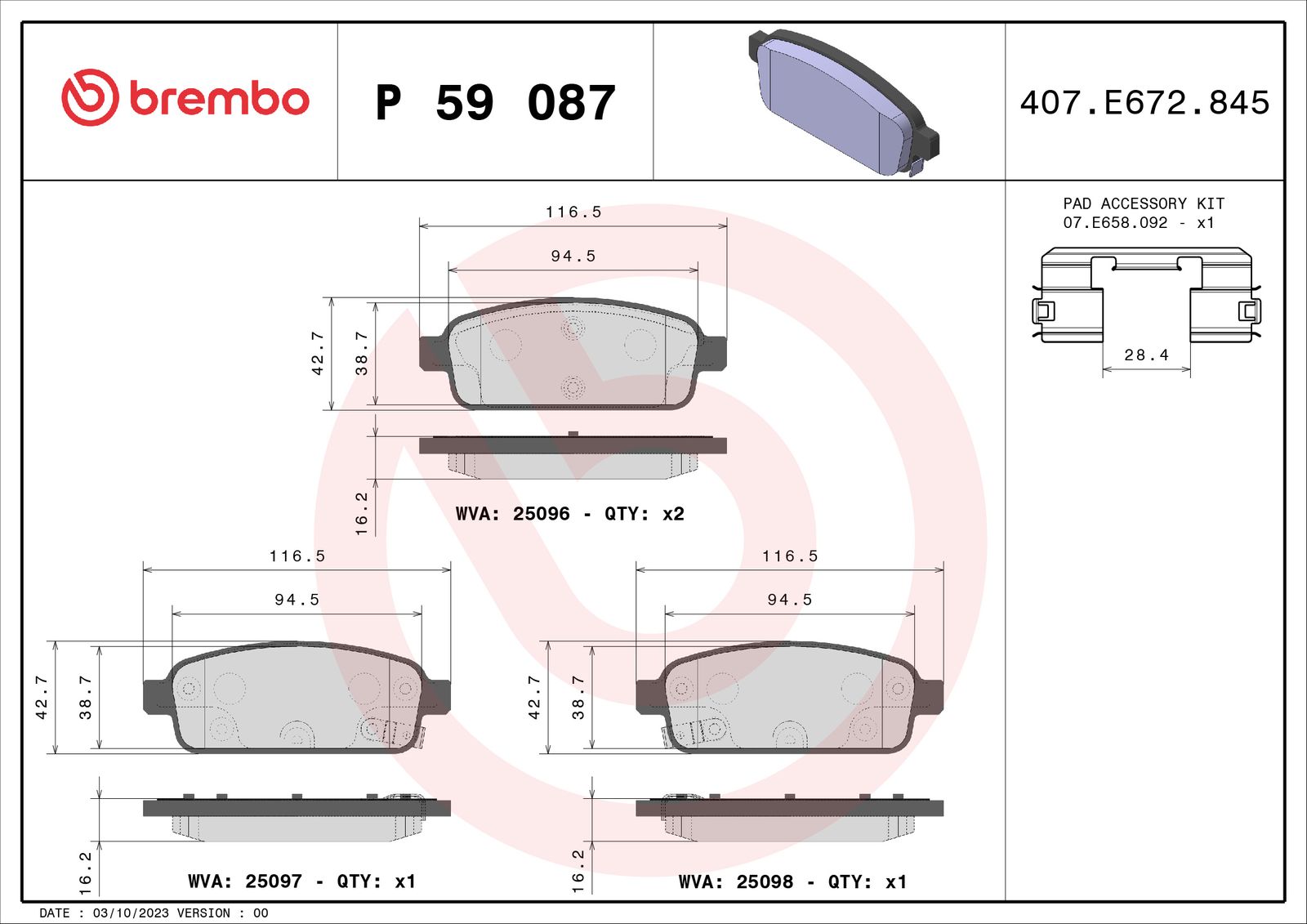 Sada brzdových platničiek kotúčovej brzdy BREMBO P 59 087