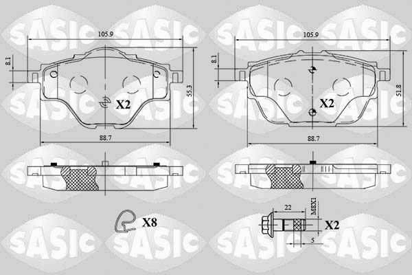 Zestaw klocków hamulcowych, hamulce tarczowe SASIC 6210079